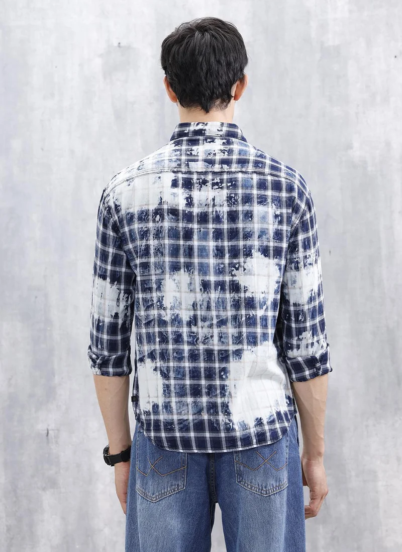 Wrogn Distressed Plaid Check Shirt With Pockets | Blue